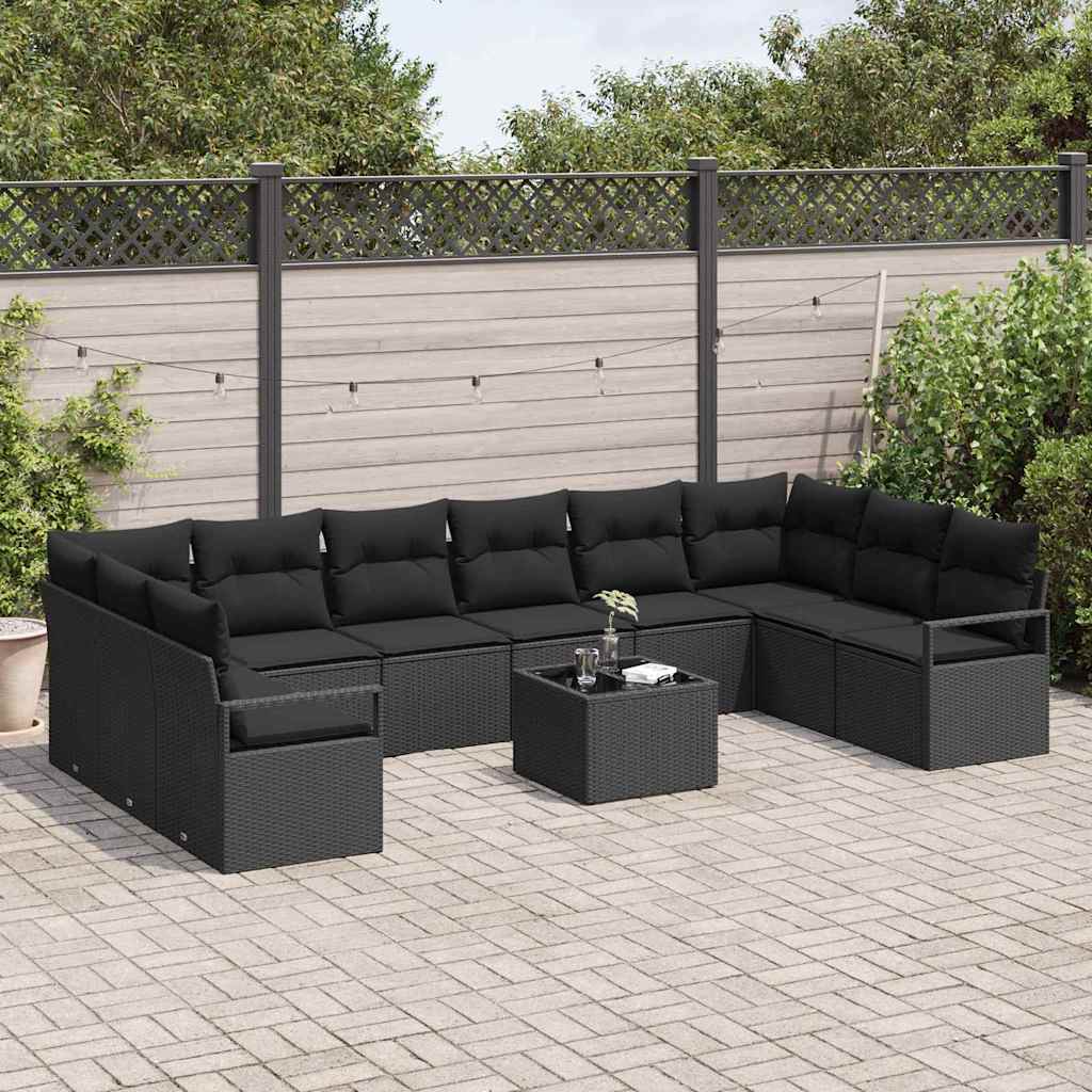 Havesofa Sæt 11 stk. Sort polyrattan