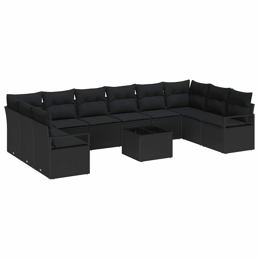 Havesofa Sæt 11 stk. Sort polyrattan