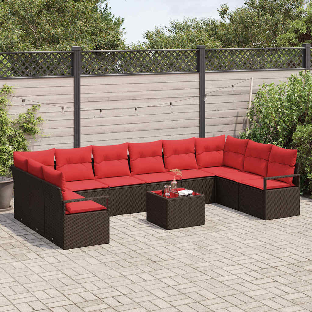 Havesofa Sæt 11 stk. Brun og Rød polyrattan