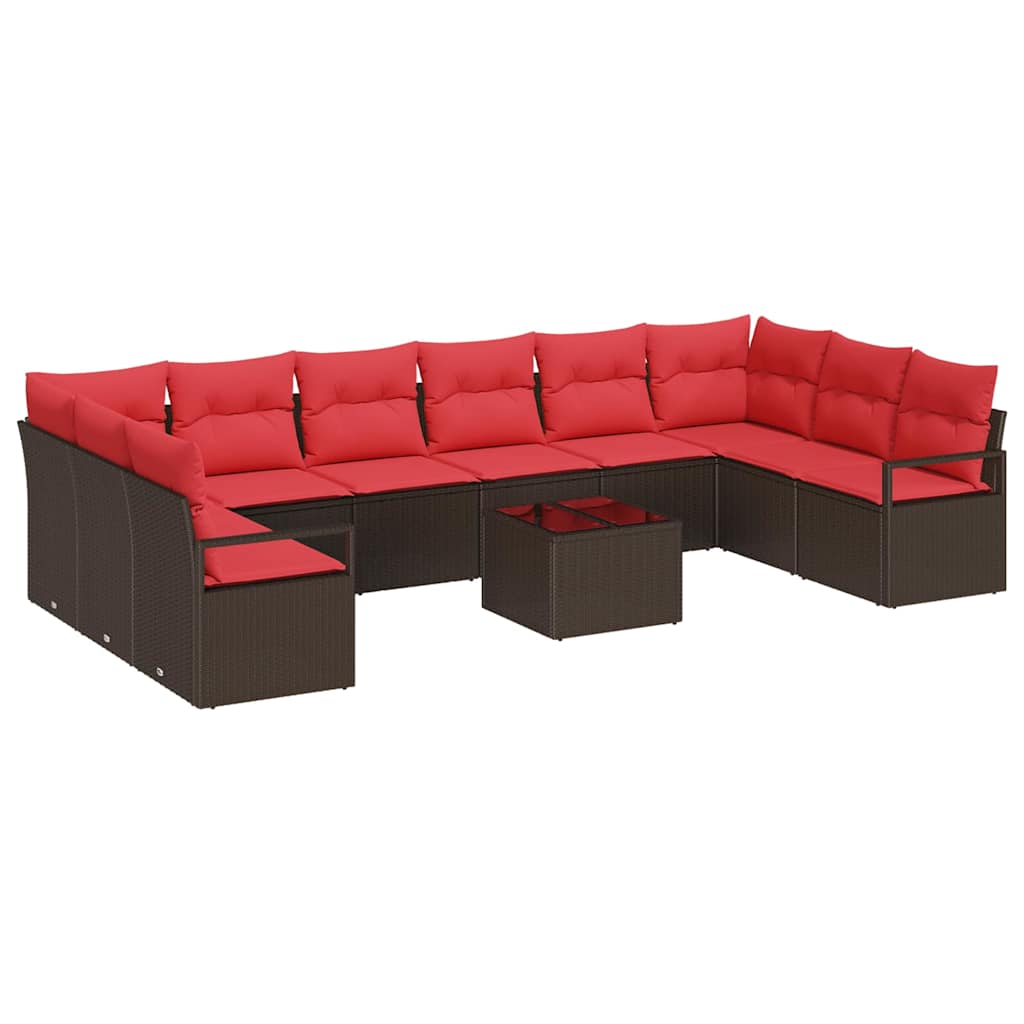 Havesofa Sæt 11 stk. Brun og Rød polyrattan