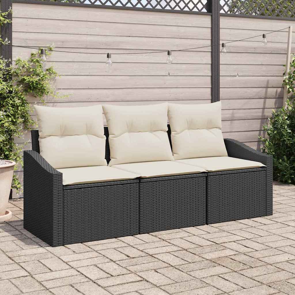 Havesofa Sæt 3 stk. Sort og Hvid polyrattan