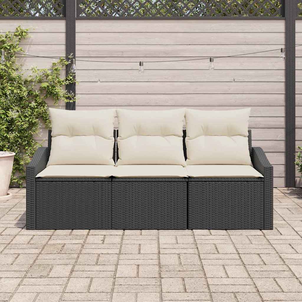 Havesofa Sæt 3 stk. Sort og Hvid polyrattan