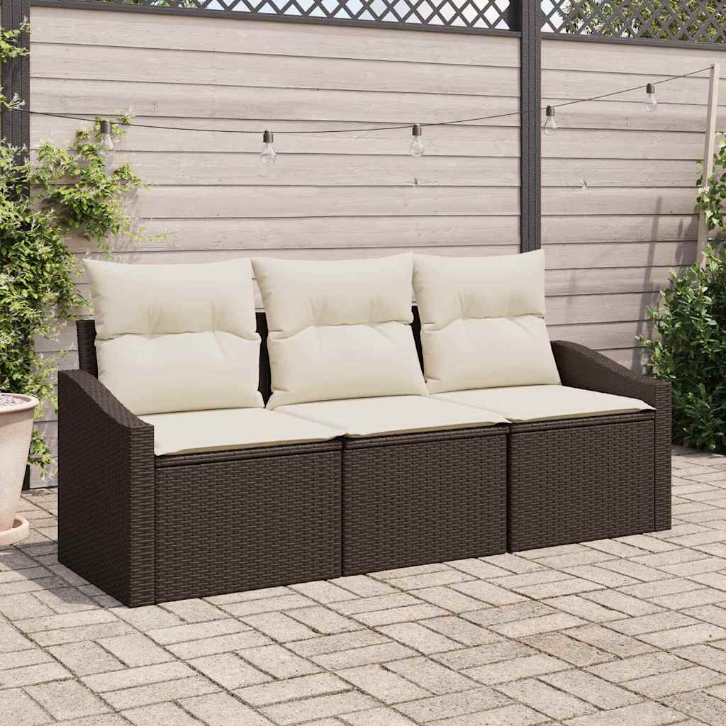 Havesofa Sæt 3 stk. Brun og hvid polyrattan