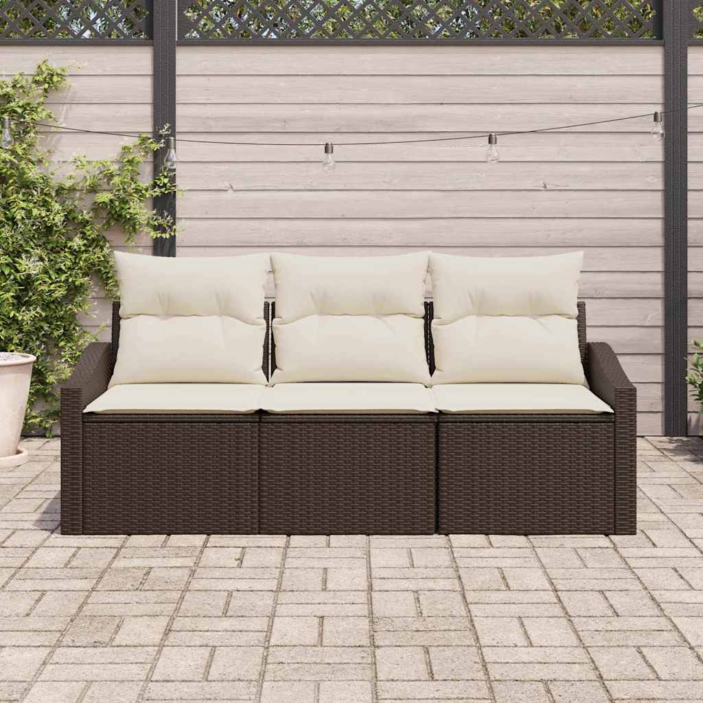 Havesofa Sæt 3 stk. Brun og hvid polyrattan