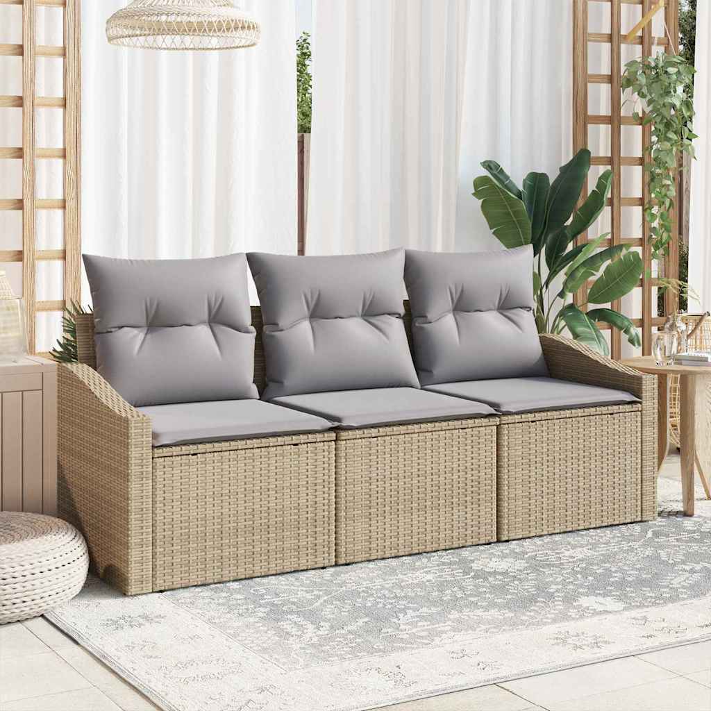 Havesofa Sæt 3 stk. Beige og lys grå polyrattan