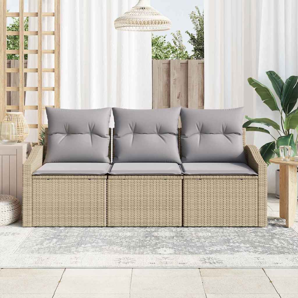 Havesofa Sæt 3 stk. Beige og lys grå polyrattan