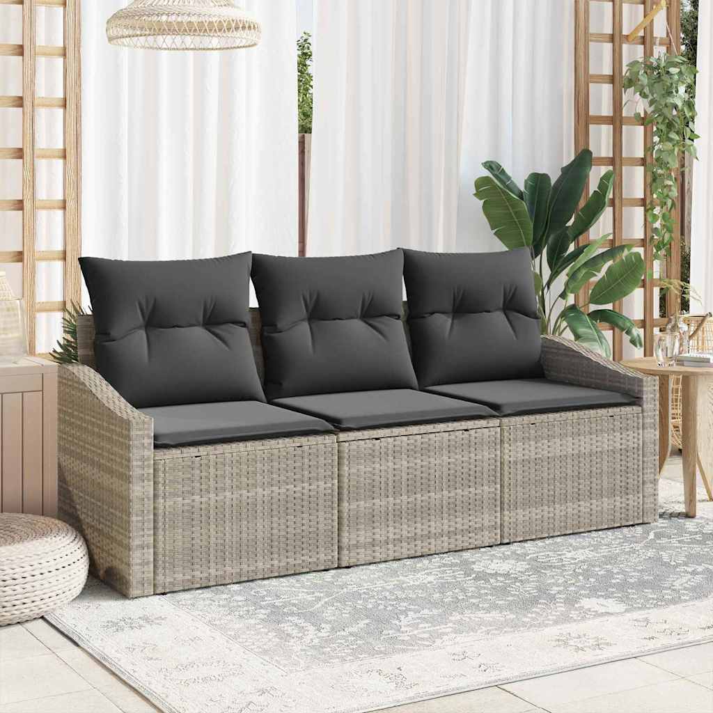Havesofa Sæt 3 stk. Lysegrå polyrattan