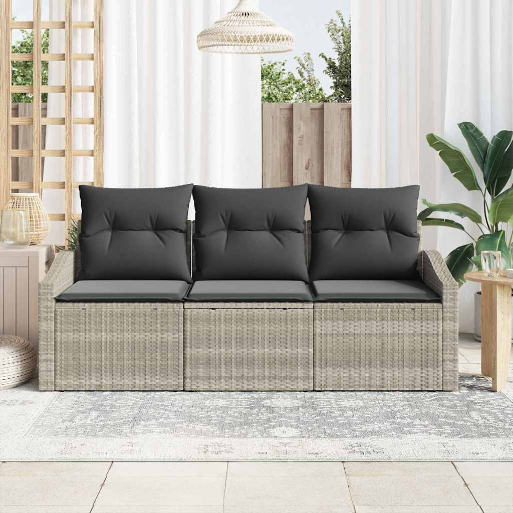 Havesofa Sæt 3 stk. Lysegrå polyrattan