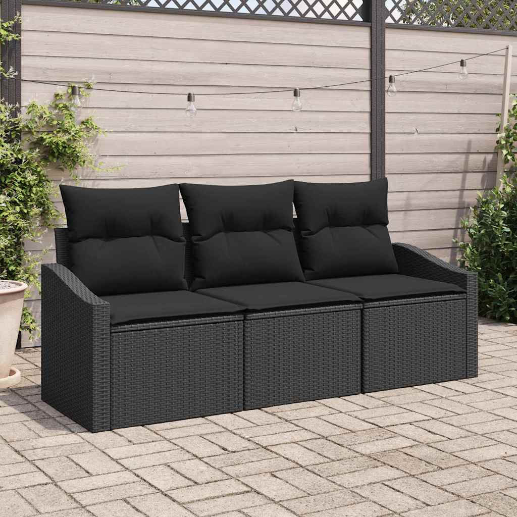 Havesofa Sæt 3 stk. Sort polyrattan