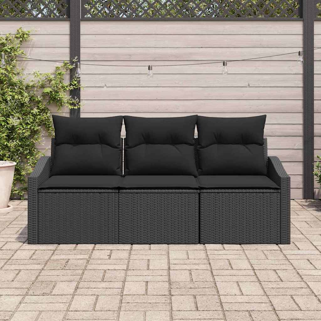Havesofa Sæt 3 stk. Sort polyrattan