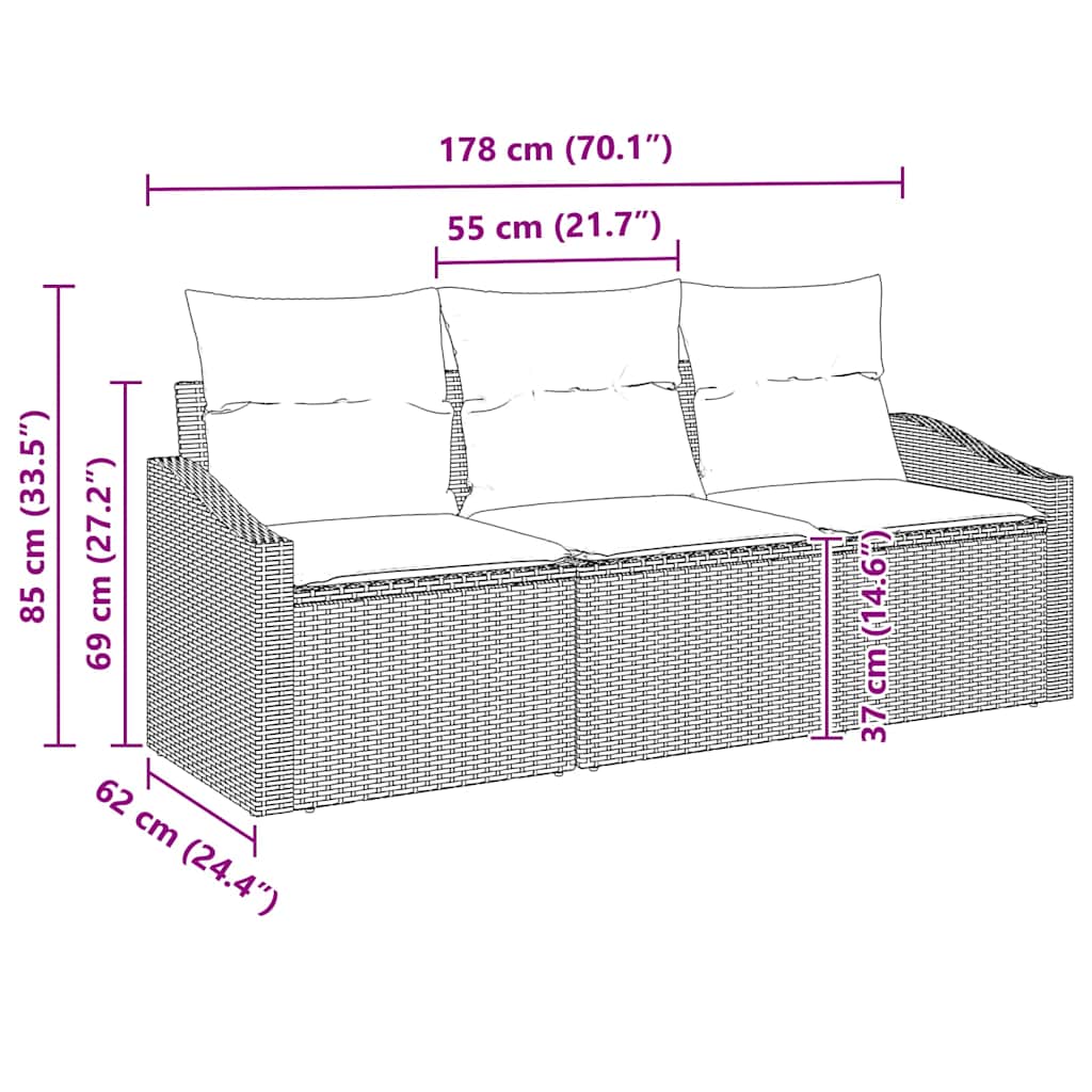 Havesofa Sæt 3 stk. Sort polyrattan