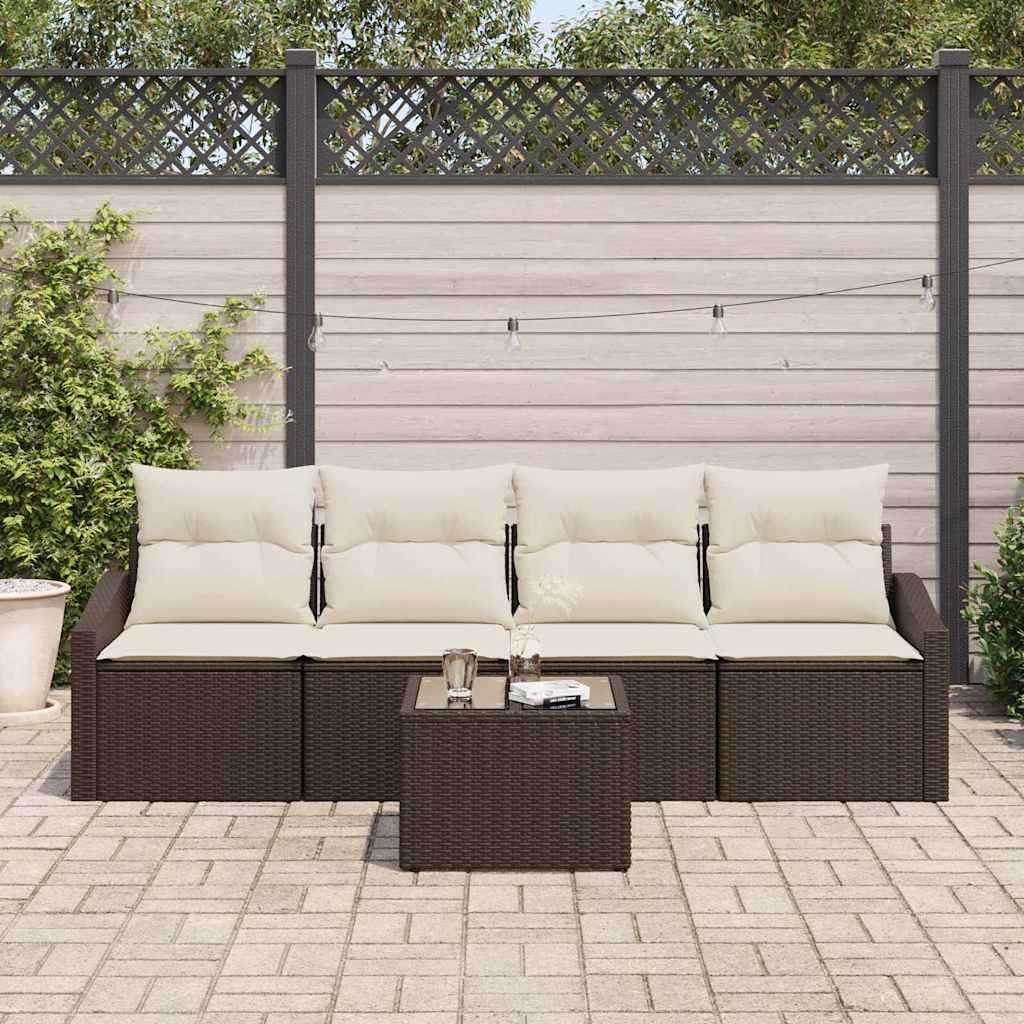 Sofa Sæt 5 stk. Brun og Creme polyrattan