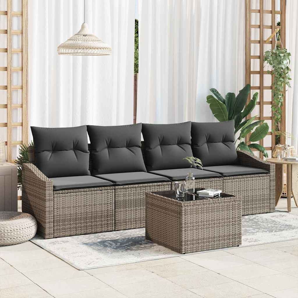 Sofa Sæt 5 stk. Grå polyrattan
