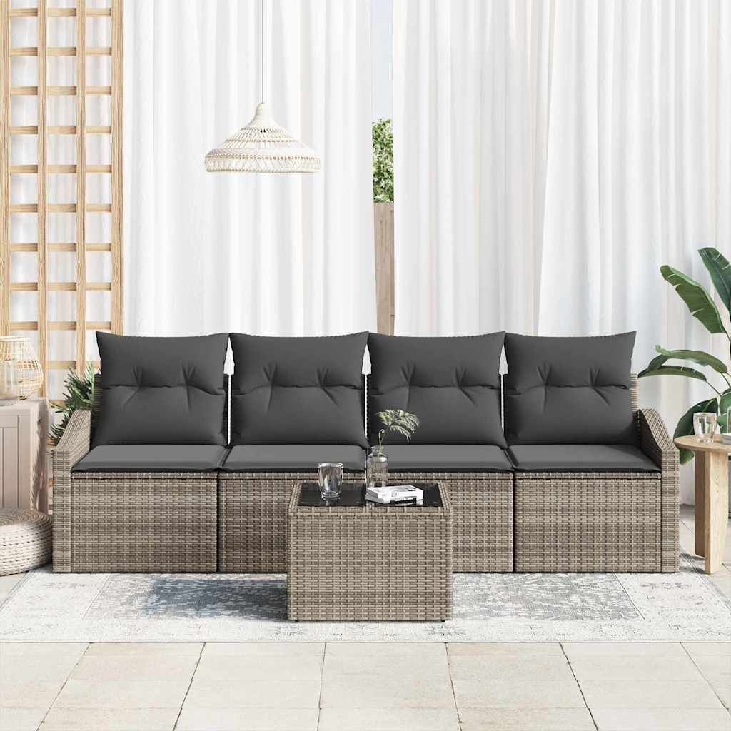 Sofa Sæt 5 stk. Grå polyrattan