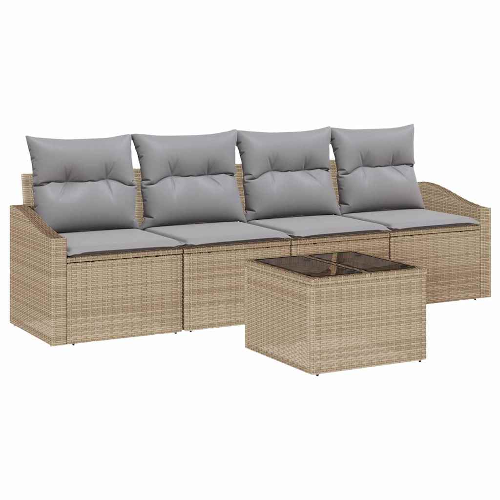 Sofa Sæt 5 stk. Beige og grå polyrattan