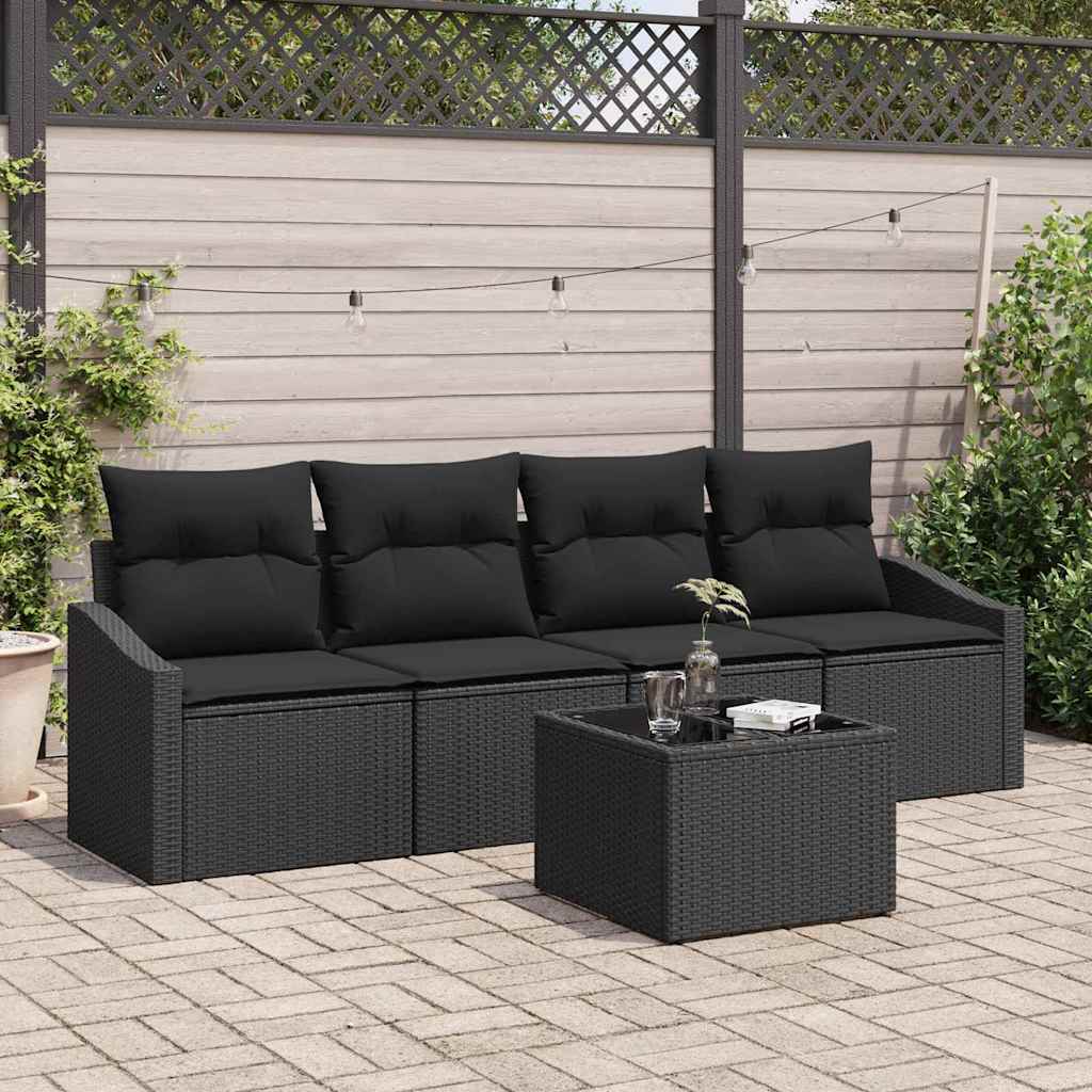 Sofa Sæt 5 stk. Sort polyrattan