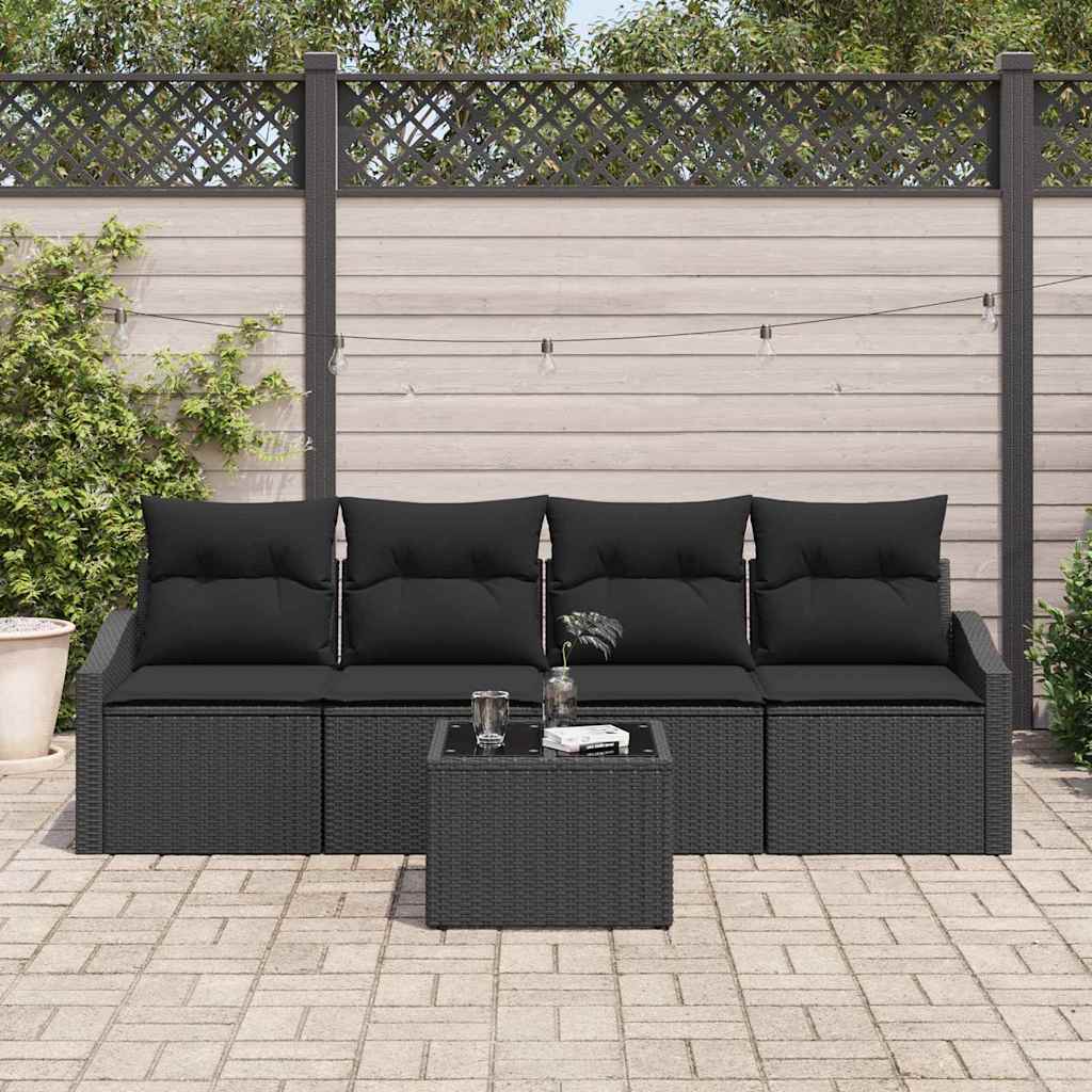 Sofa Sæt 5 stk. Sort polyrattan