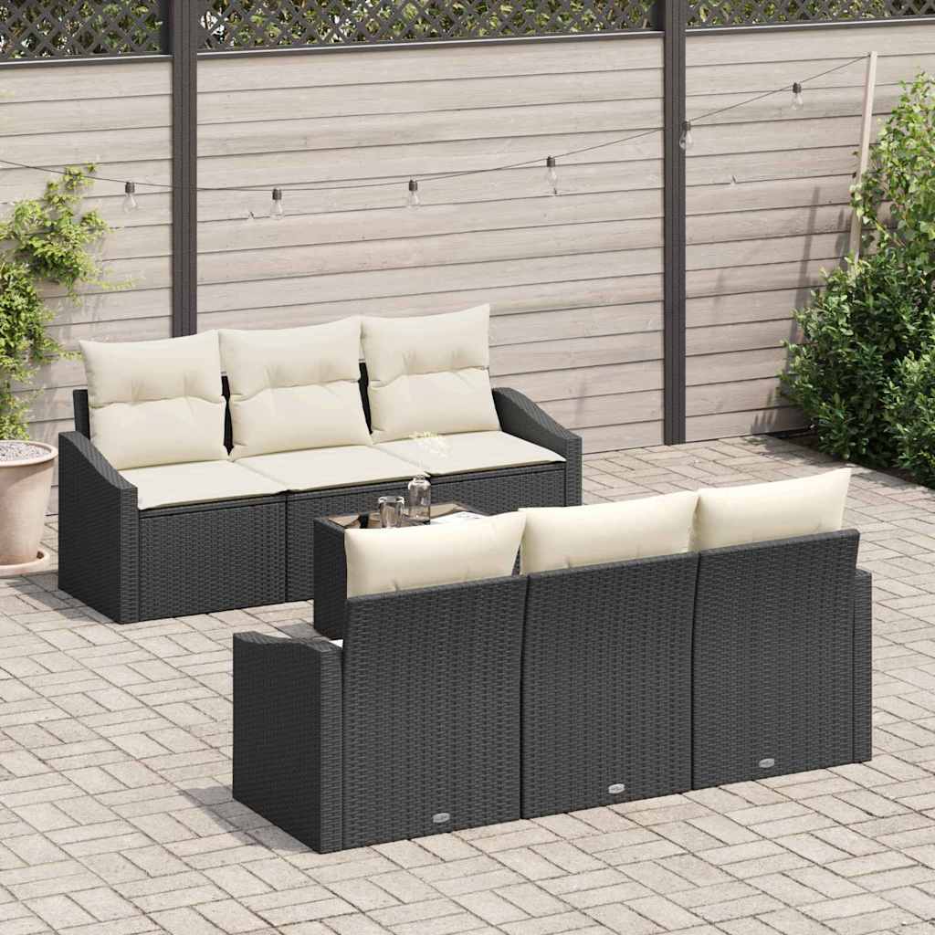 Sofa Sæt 7 stk. Sort og Cream polyrattan