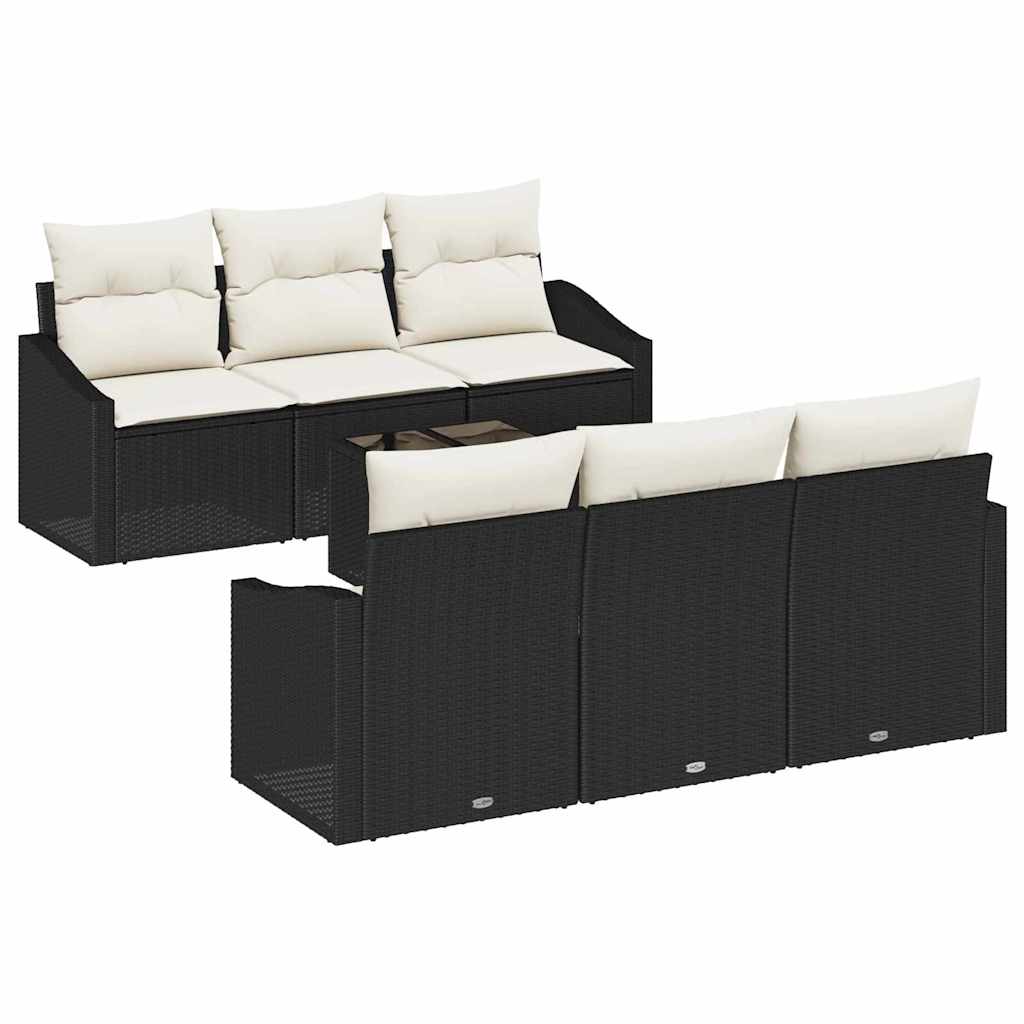 Sofa Sæt 7 stk. Sort og Cream polyrattan