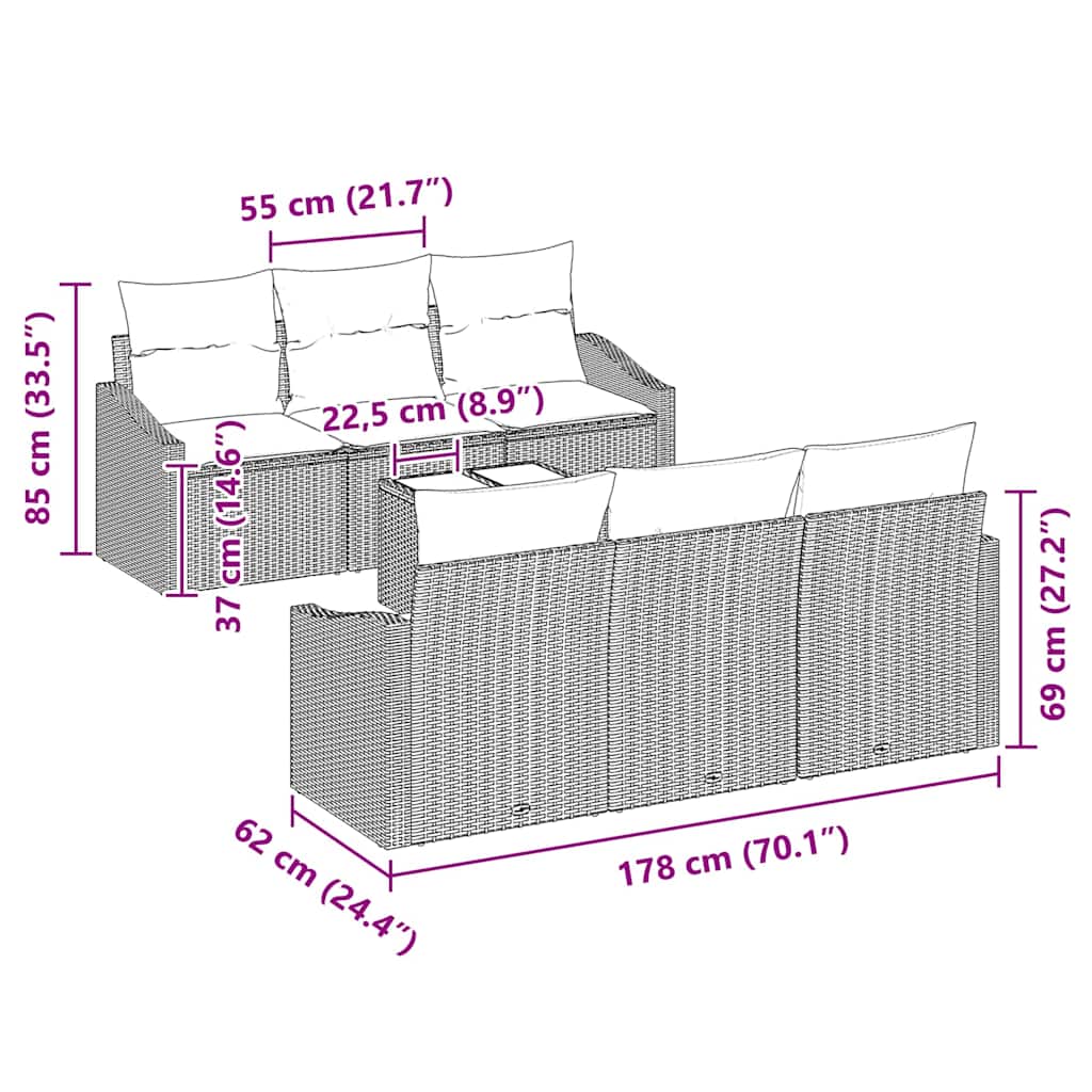Sofa Sæt 7 stk. Sort og Cream polyrattan
