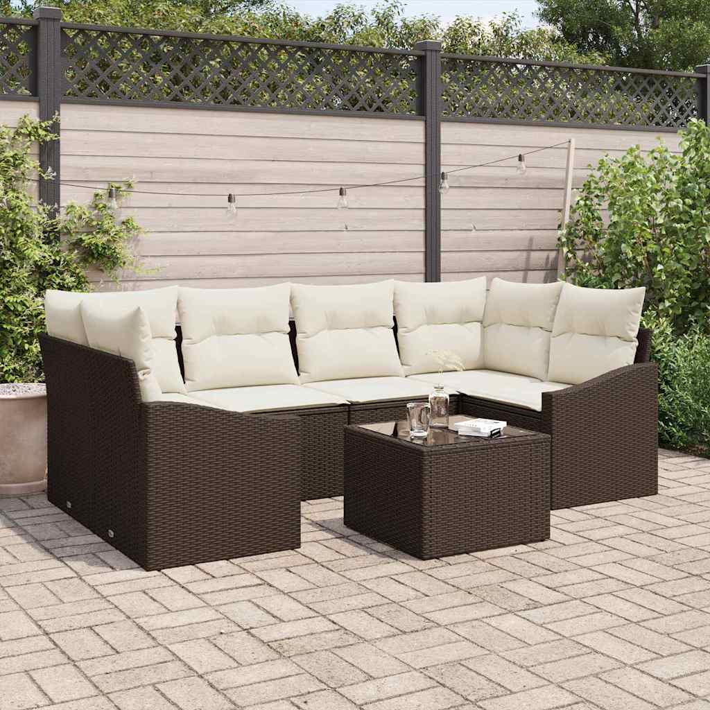 Sofa Sæt 7 stk. Brun og Creme polyrattan