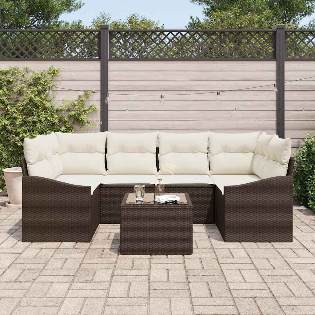Sofa Sæt 7 stk. Brun og Creme polyrattan