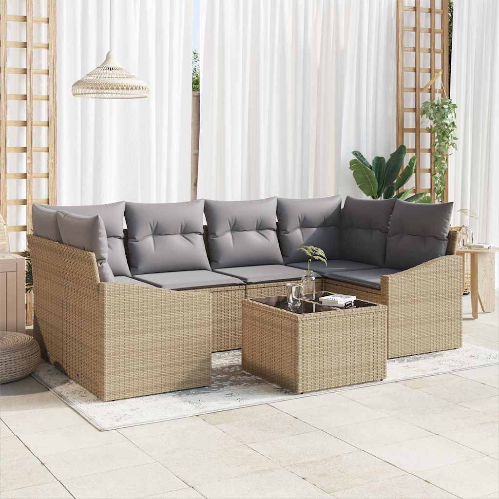 Sofa Sæt 7 stk. Beige og grå polyrattan