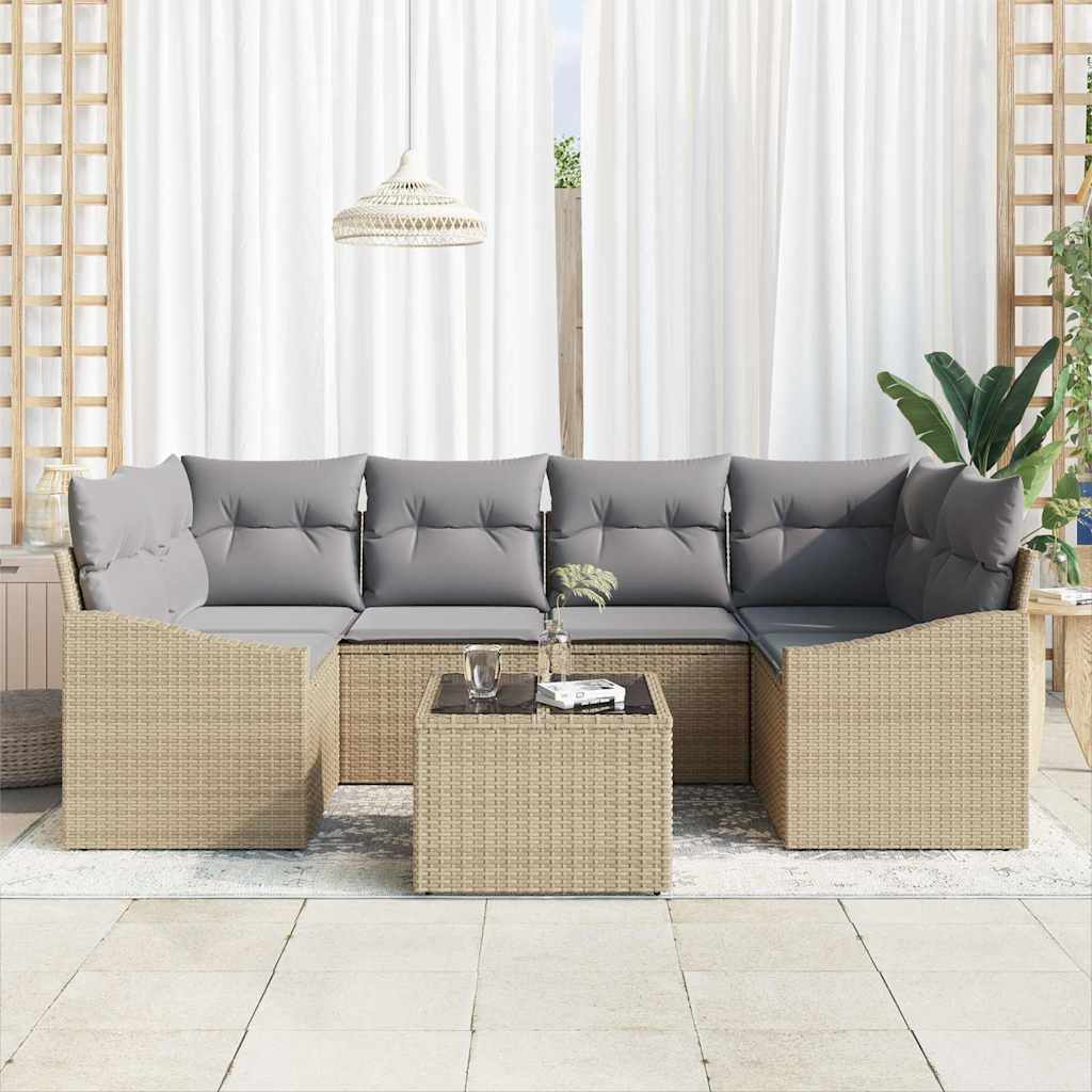 Sofa Sæt 7 stk. Beige og grå polyrattan