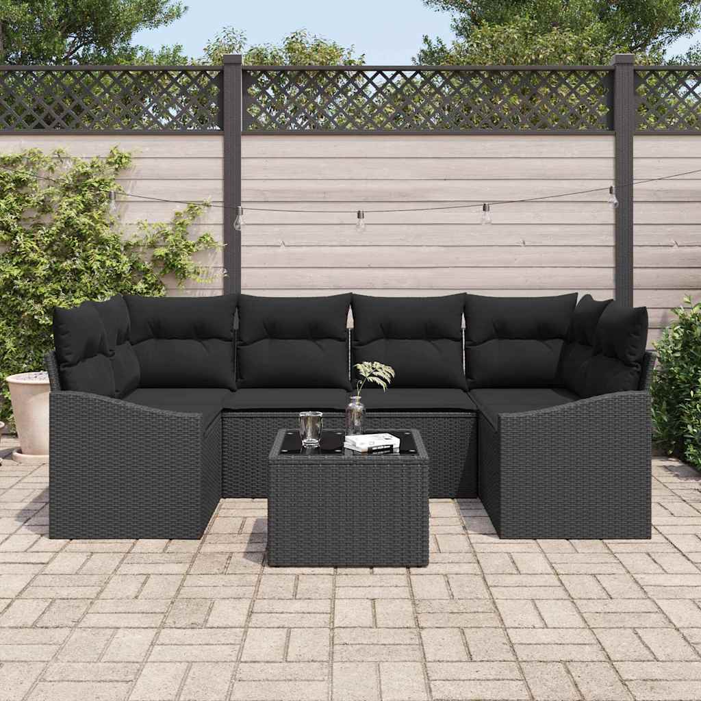 Sofa Sæt 7 stk. Sort polyrattan
