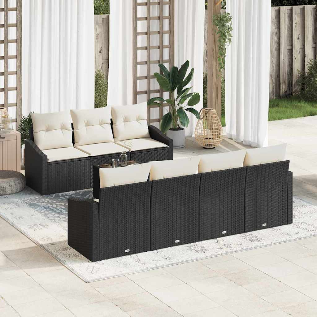 Sofa Sæt 8 stk. Sort og Cream polyrattan