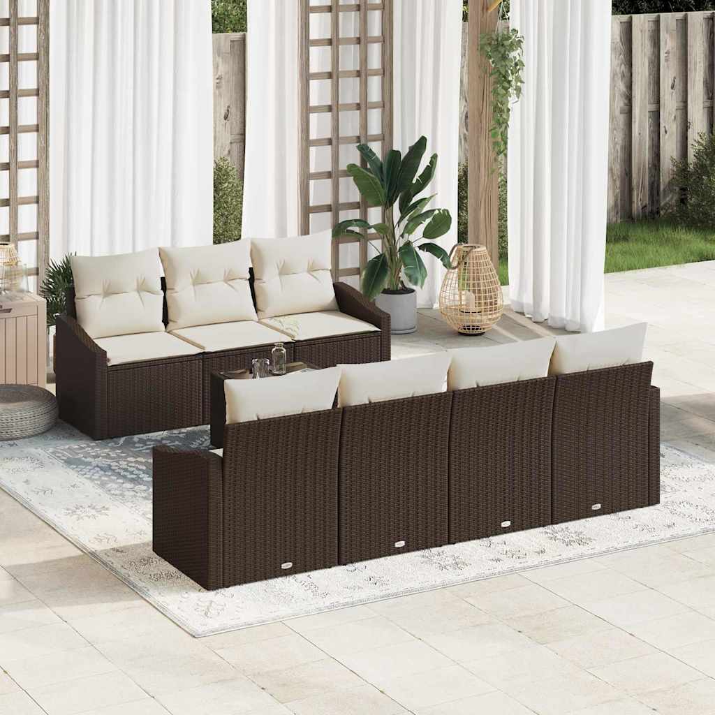 Sofa Sæt 8 stk. Brun og Creme polyrattan