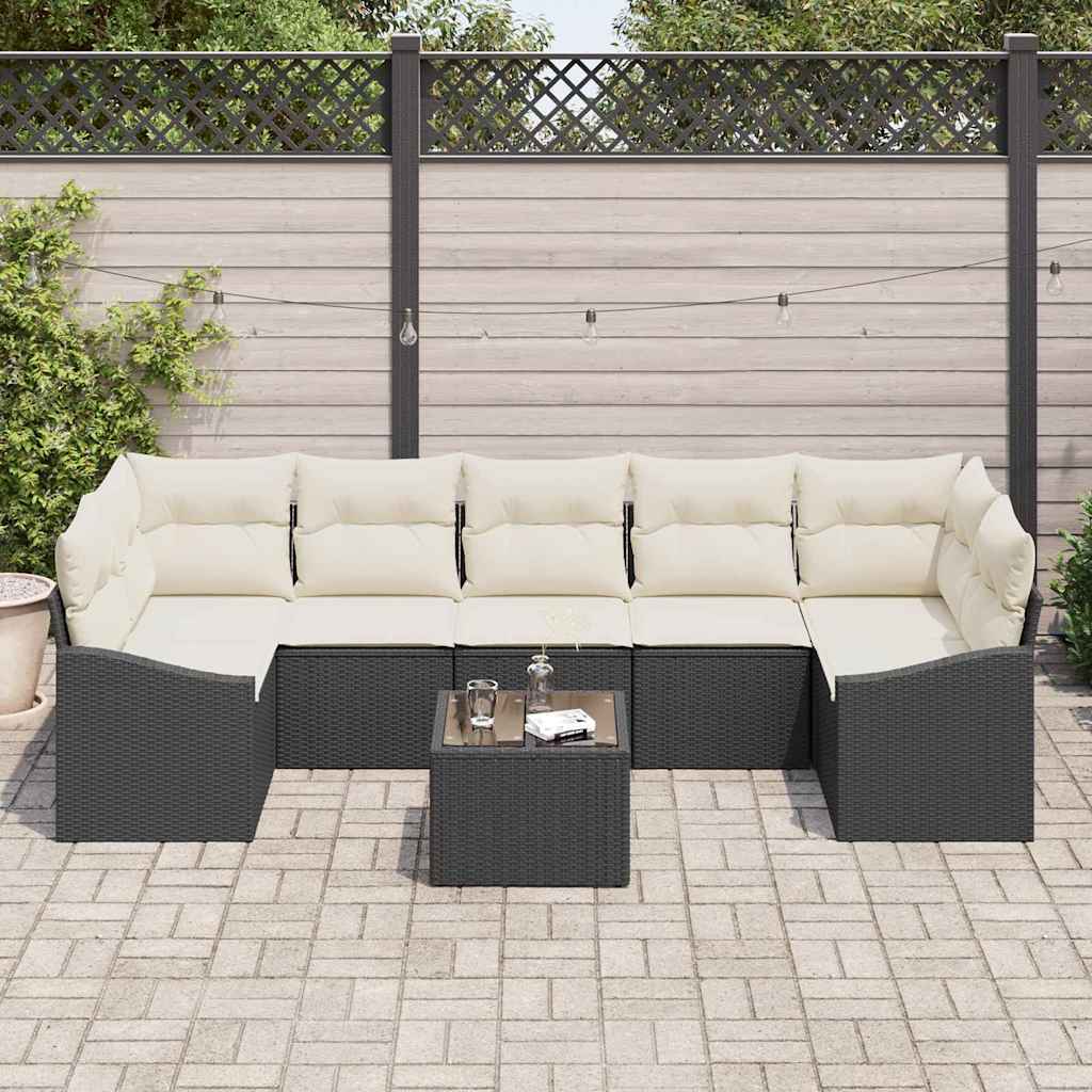 Sofa Sæt 8 stk. Sort og Cream polyrattan