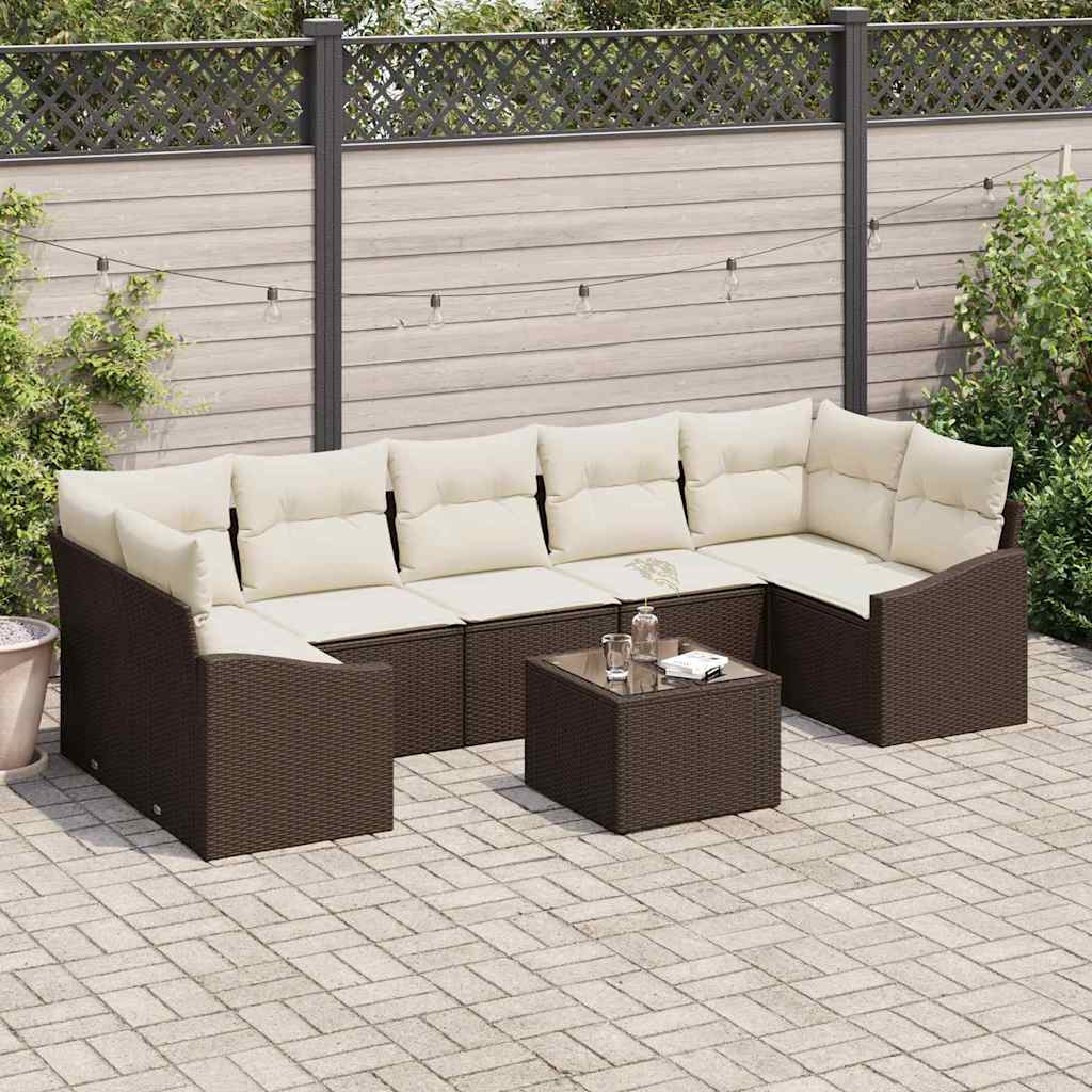Sofa Sæt 8 stk. Brun og Creme polyrattan