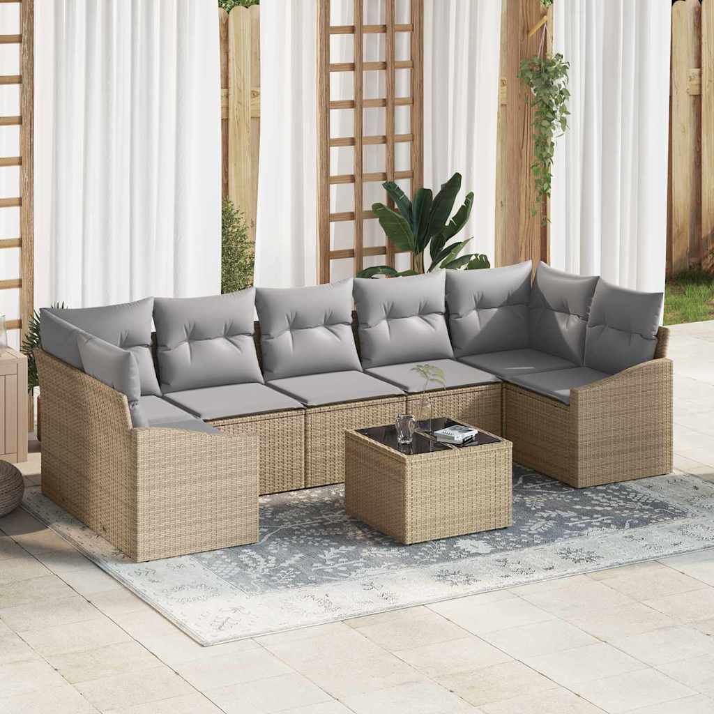 Sofa Sæt 8 stk. Beige og grå polyrattan