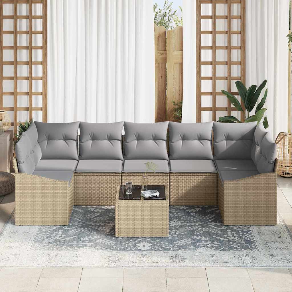 Sofa Sæt 8 stk. Beige og grå polyrattan