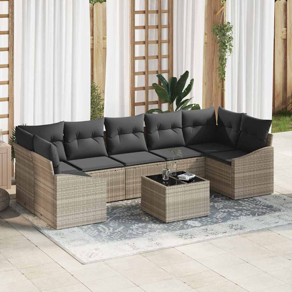 Sofa Sæt 8 stk. Lysegrå og mørkegrå polyrattan