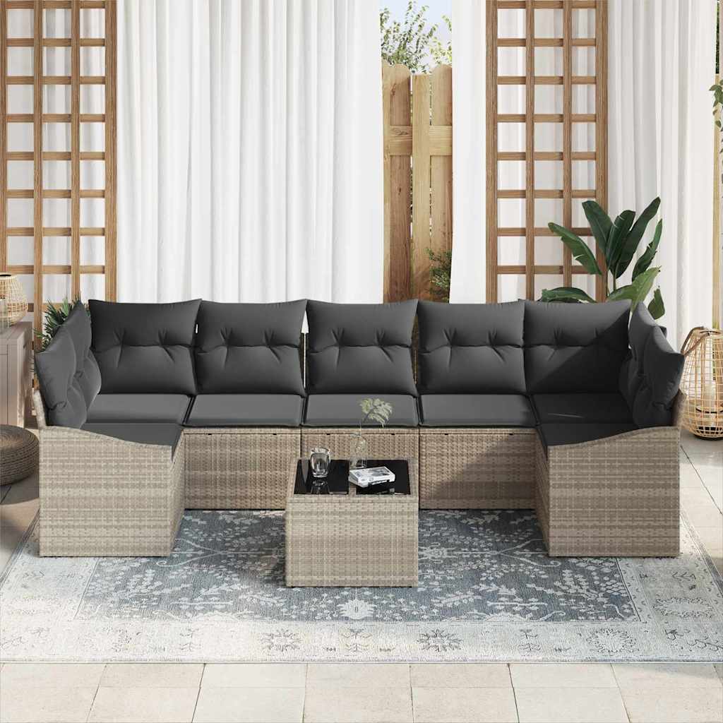 Sofa Sæt 8 stk. Lysegrå og mørkegrå polyrattan