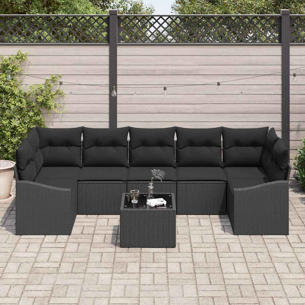 Sofa Sæt 8 stk. Sort polyrattan