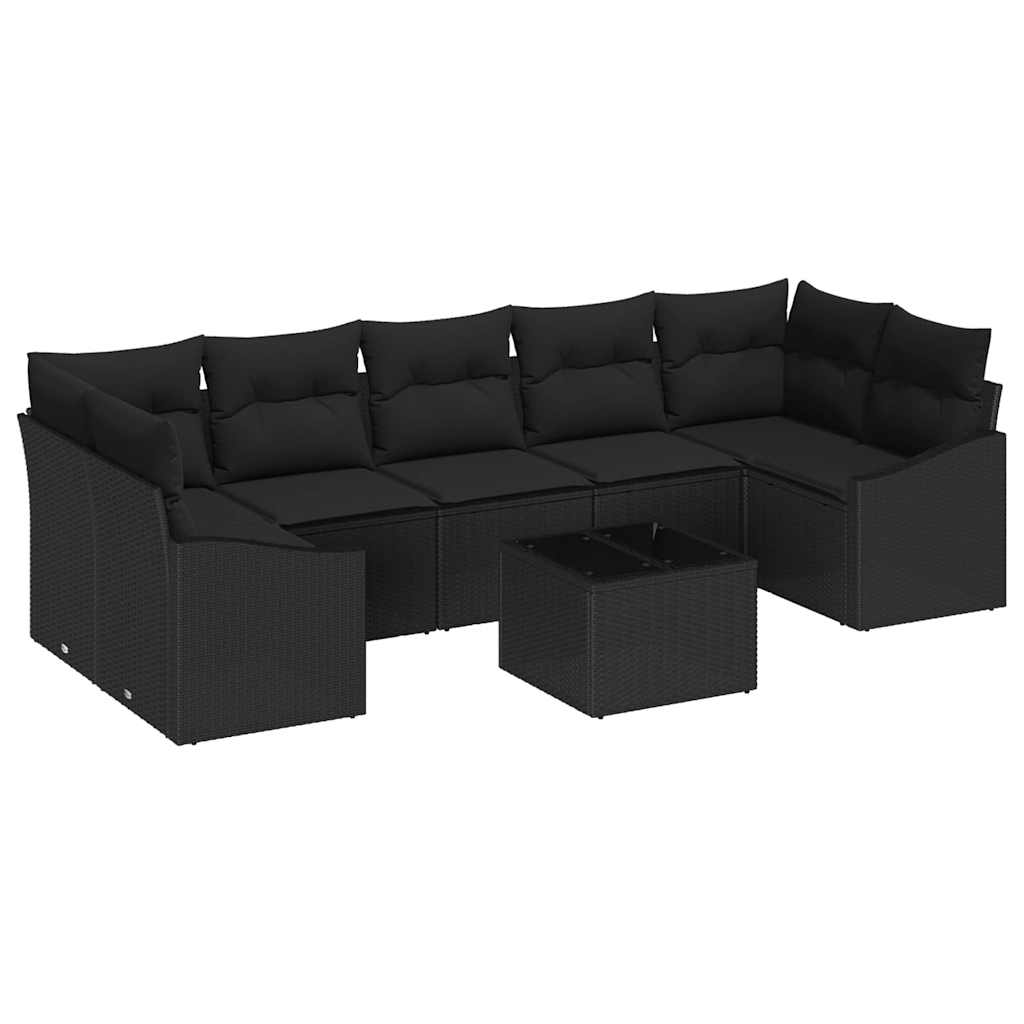 Sofa Sæt 8 stk. Sort polyrattan