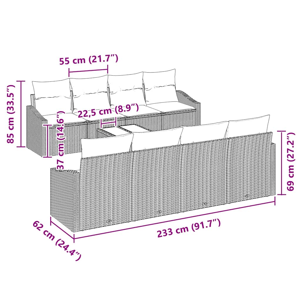 Sofa Sæt 7 stk. Beige og grå polyrattan