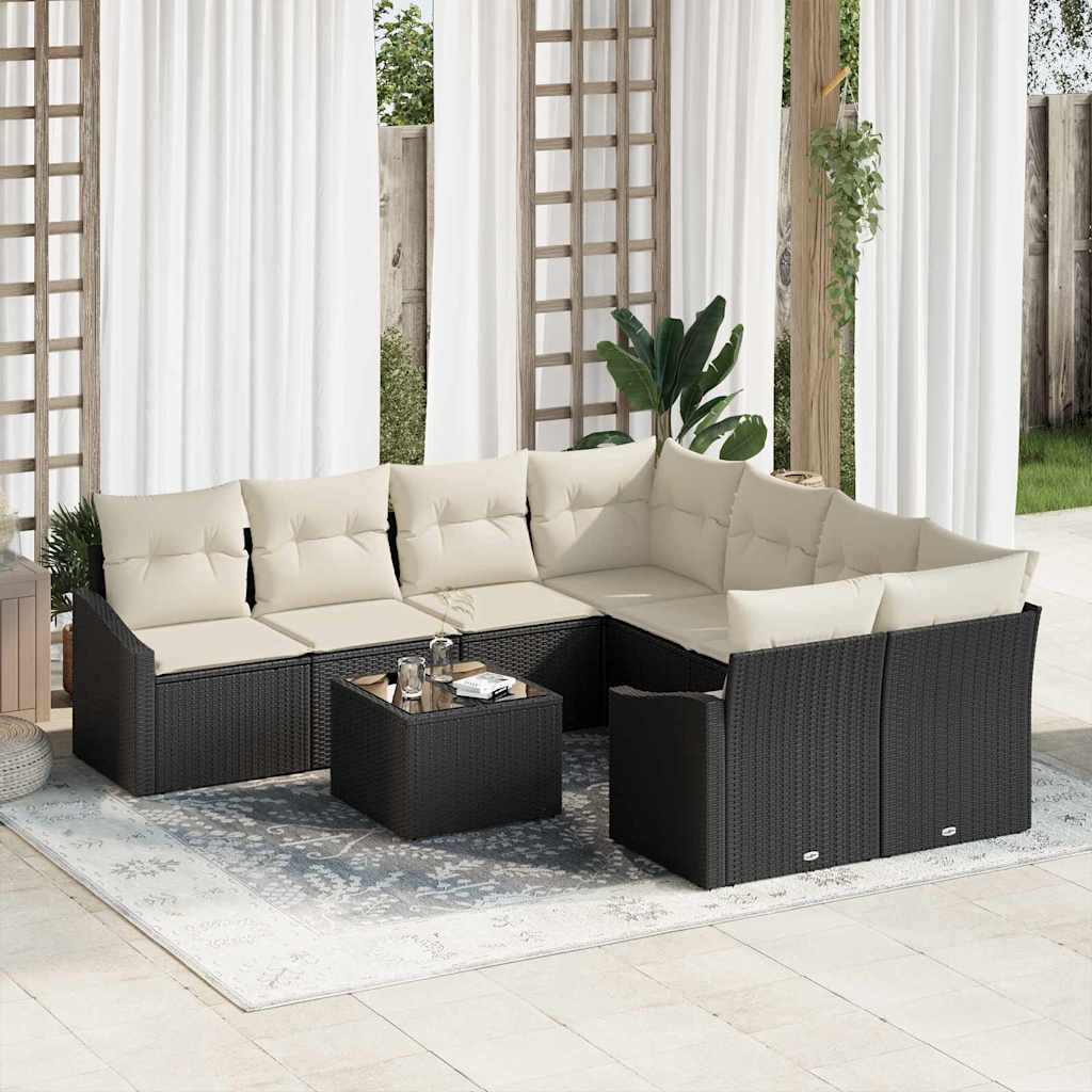 Sofa Sæt 9 stk. Sort og Cream polyrattan