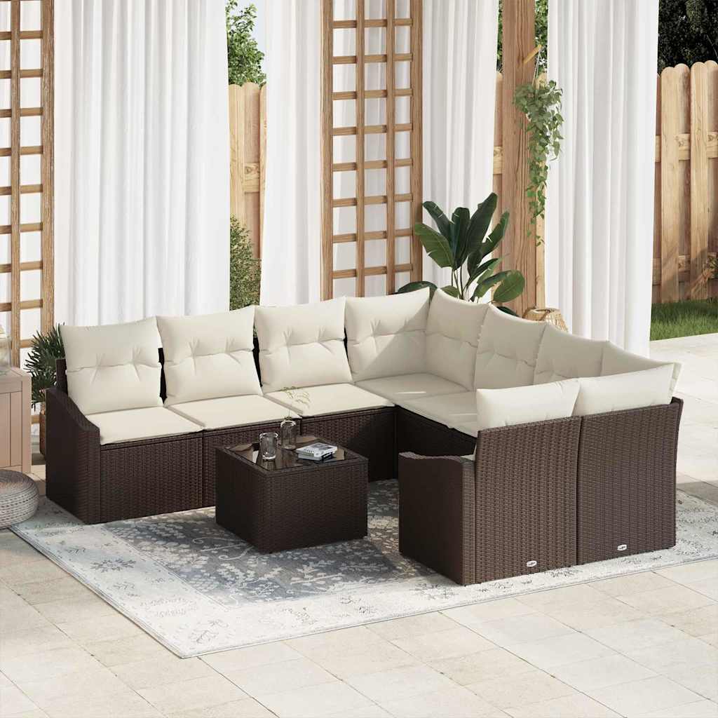 Sofa Sæt 9 stk. Brun og Creme polyrattan