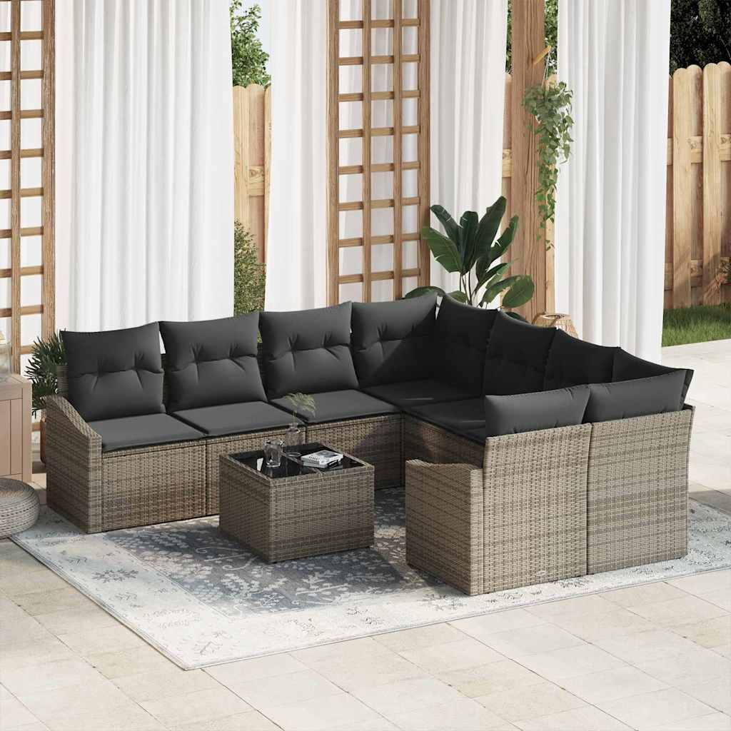 Sofa Sæt 9 stk. Grå polyrattan