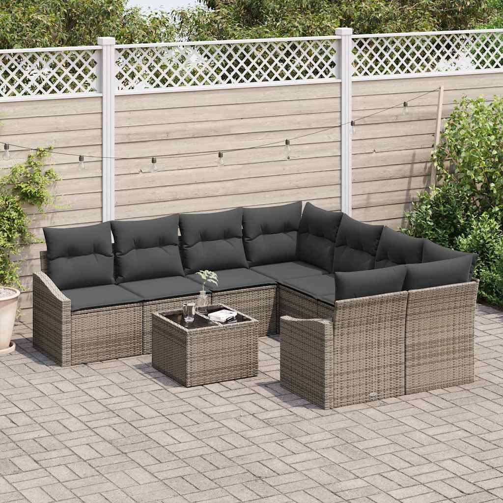 Sofa Sæt 9 stk. Grå polyrattan