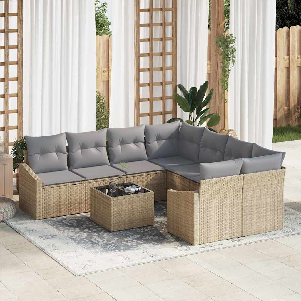 Sofa Sæt 9 stk. Beige og grå polyrattan
