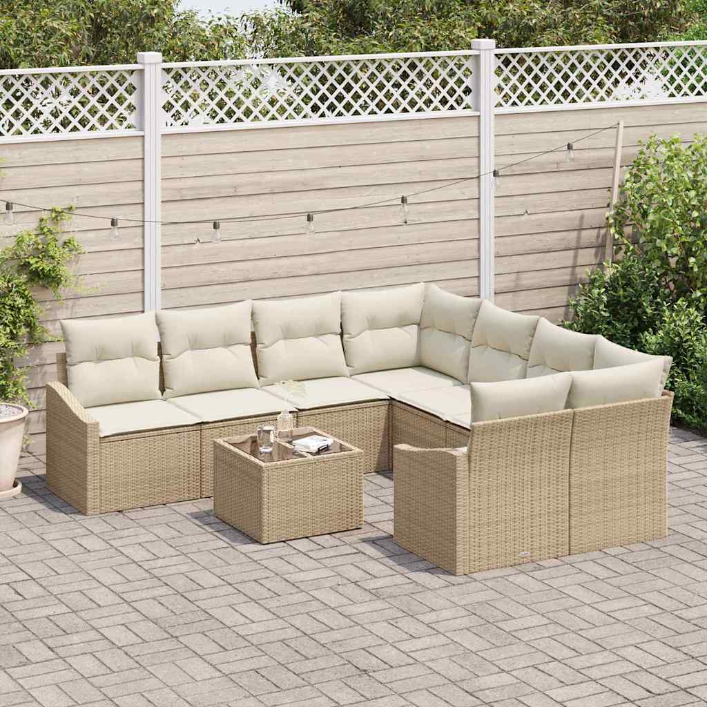 Sofa Sæt 9 stk. Beige og creme polyrattan