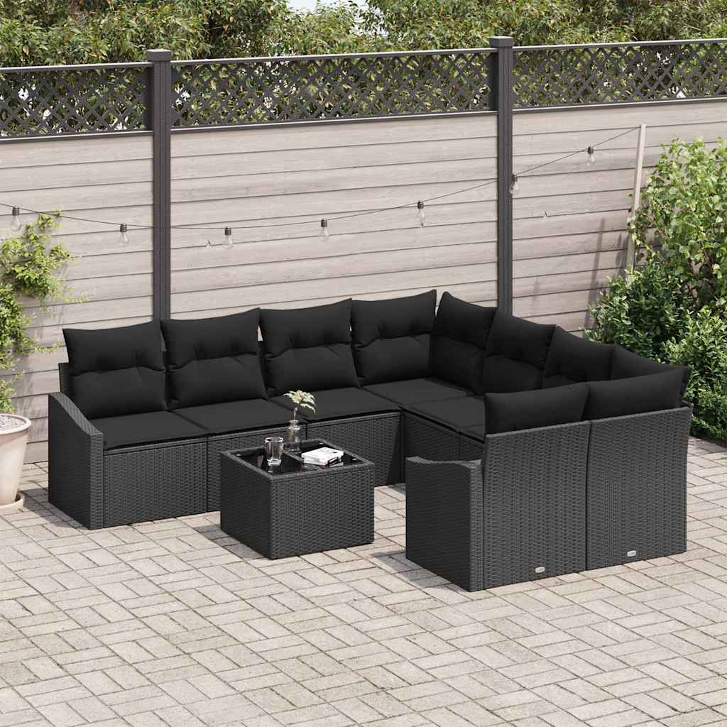 Sofa Sæt 9 stk. Sort polyrattan