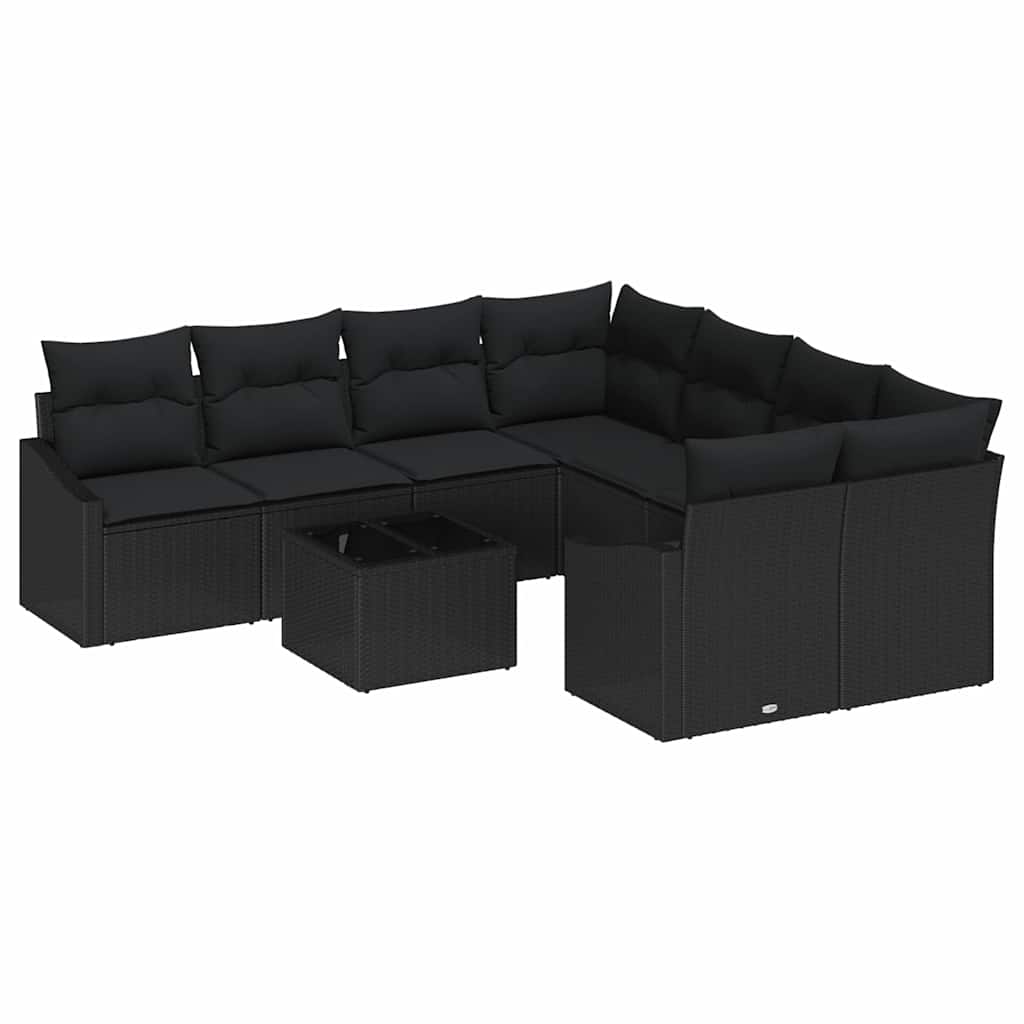 Sofa Sæt 9 stk. Sort polyrattan