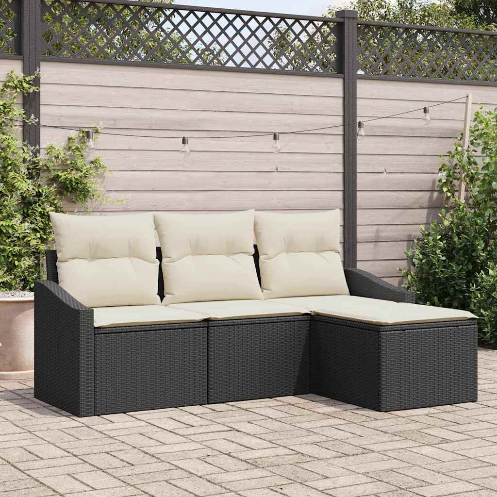 Sofa Sæt 4 stk. Sort og Cream polyrattan