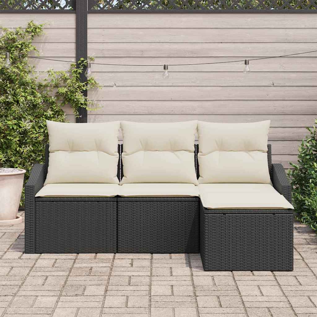 Sofa Sæt 4 stk. Sort og Cream polyrattan